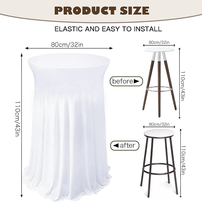 5 Pack White Cocktail Table Covers - 32 x 43 Inch Stretch Spandex Cocktail Tablecloths with Skirt Round Stretch High Top Table Cloths for Party, Bar, Pub, Wedding, Banquet, Birthday - Image 5