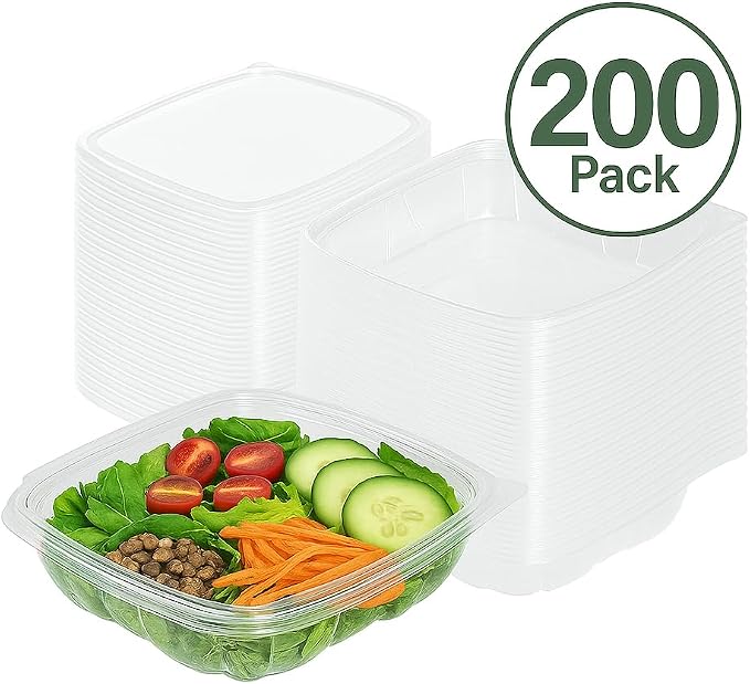 Tamper-Resistant Clear Hinged Containers with Flat Lid – Disposable Plastic Clamshell Takeout Boxes for Food, Salad, Dessert, Sandwich, Leak-Proof & Stackable – BPA-Free (200, Clear, 24 oz) - Image 2
