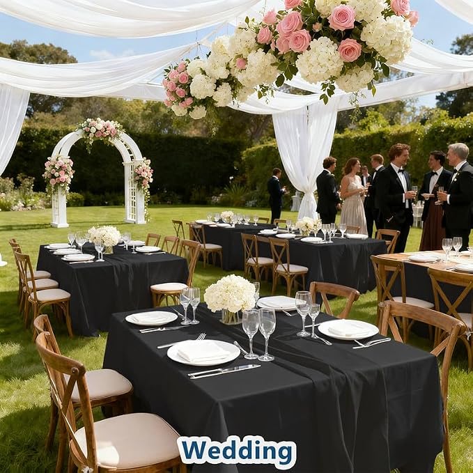 Rectangle Tablecloth 60" x 84", Black Washable Polyester Table Cloth, Wipeable Table Cover for Dining, Wedding, Birthday, Party, Banquet Decor, 6 Pack - Image 4