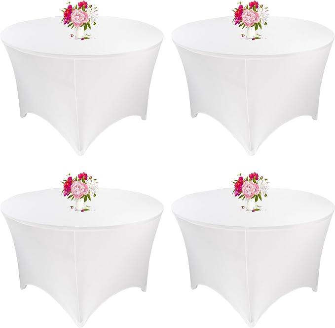 4 Pack 6FT Round Spandex Tablecloth 72" Round Elastic Table Cover Washable Wrinkle Resistant Fitted Table Cloth for Wedding Party Birthday Banquet Bar Events(White) by JALANCY