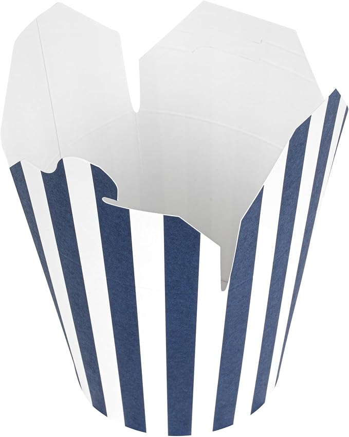 Restaurantware Bio Tek 4 x 3.4 x 3.7 Inch Food Containers, 200 Noodle Takeaway Boxes - Disposable, Striped, Blue And White Paper 26 Ounce Take Out Boxes, Round, For Hot Or Cold Foods - Image 13