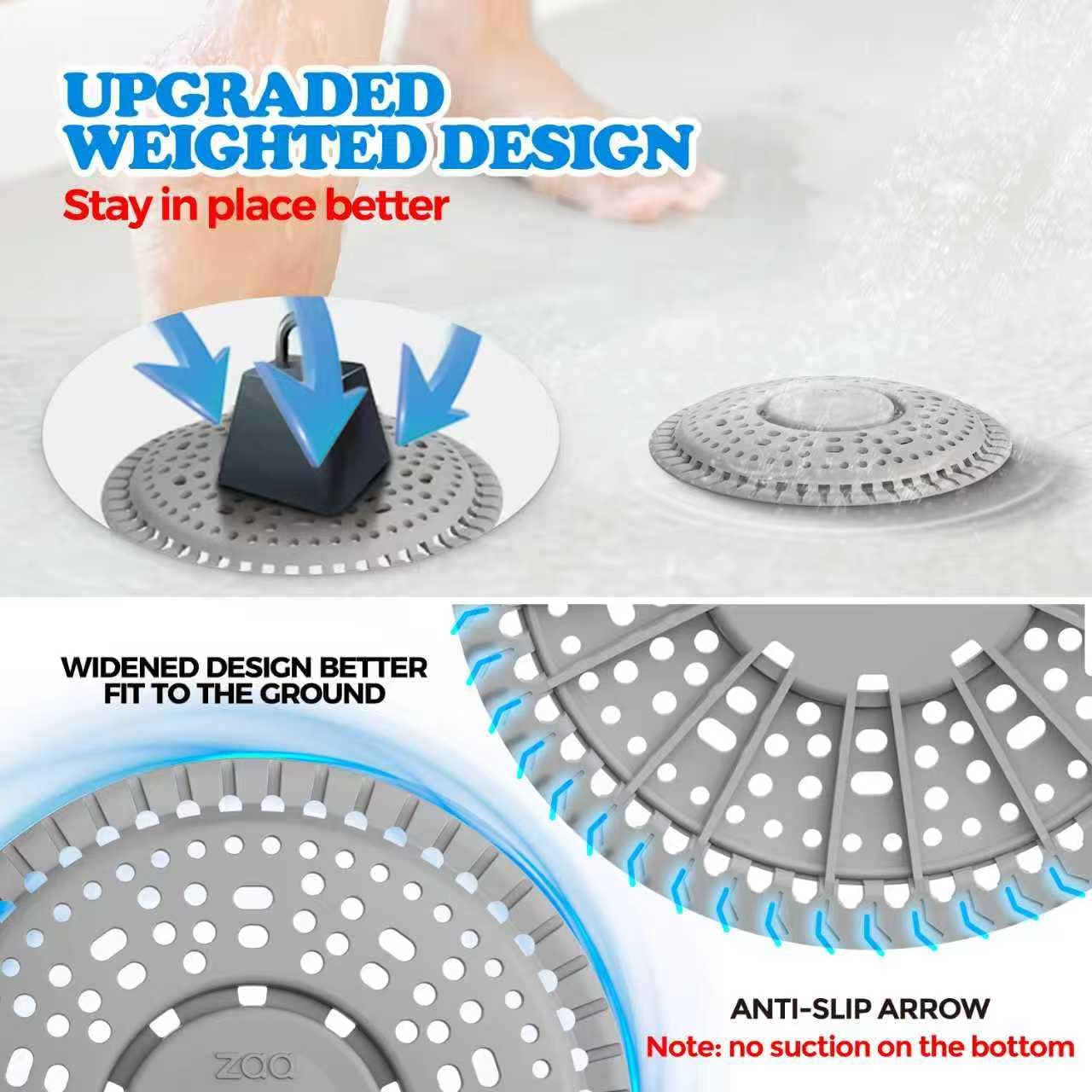 zaa Shower Drain Hair Catcher, 2 Pack Premium Silicone Drain Protector & Shower Drain Cover, Shower Installation Kits for Flat Drains of Shower Room, Bathroom, Gray