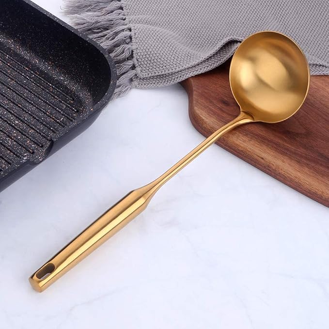 Soup Ladle, 304 Stainless Steel Soup Spoon with with Vacuum Ergonomic Round Handle,Durable & Sturdy Kitchen Ladle Spoon,Serving Ladle for Cooking,Portioning, Gravy,Sauces,12.67inch - Image 3
