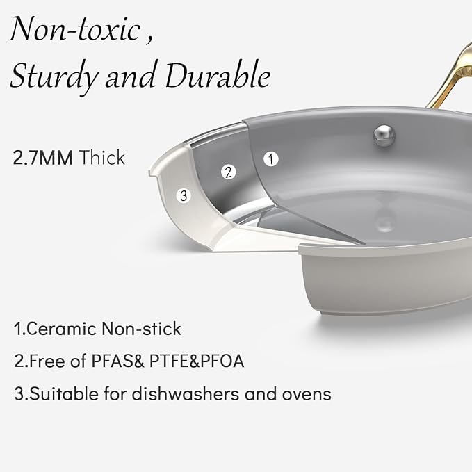 10-in-1 White Ceramic Nonstick Deep Saute Pan Set With Steamer & Lid, 4QT - Image 8
