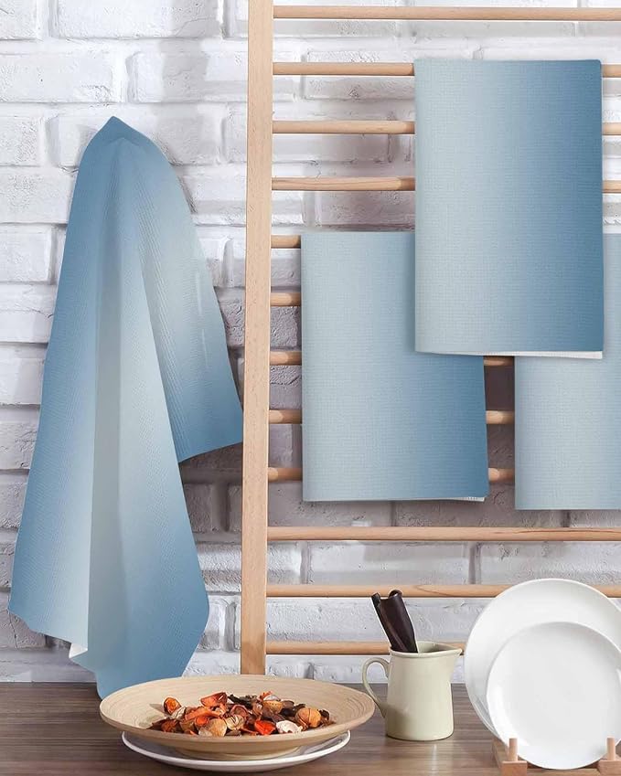 Ombre Haze Blue Dish Towels Set, Waffle Weave Kitchen Towels Microfiber Towels Cleaning, Contemporary Gradual Minimalist Solid Color Soft Absorbent Dish Drying Towels Hand Towels 4 Pack 15.7x23.6 Inch - Image 2