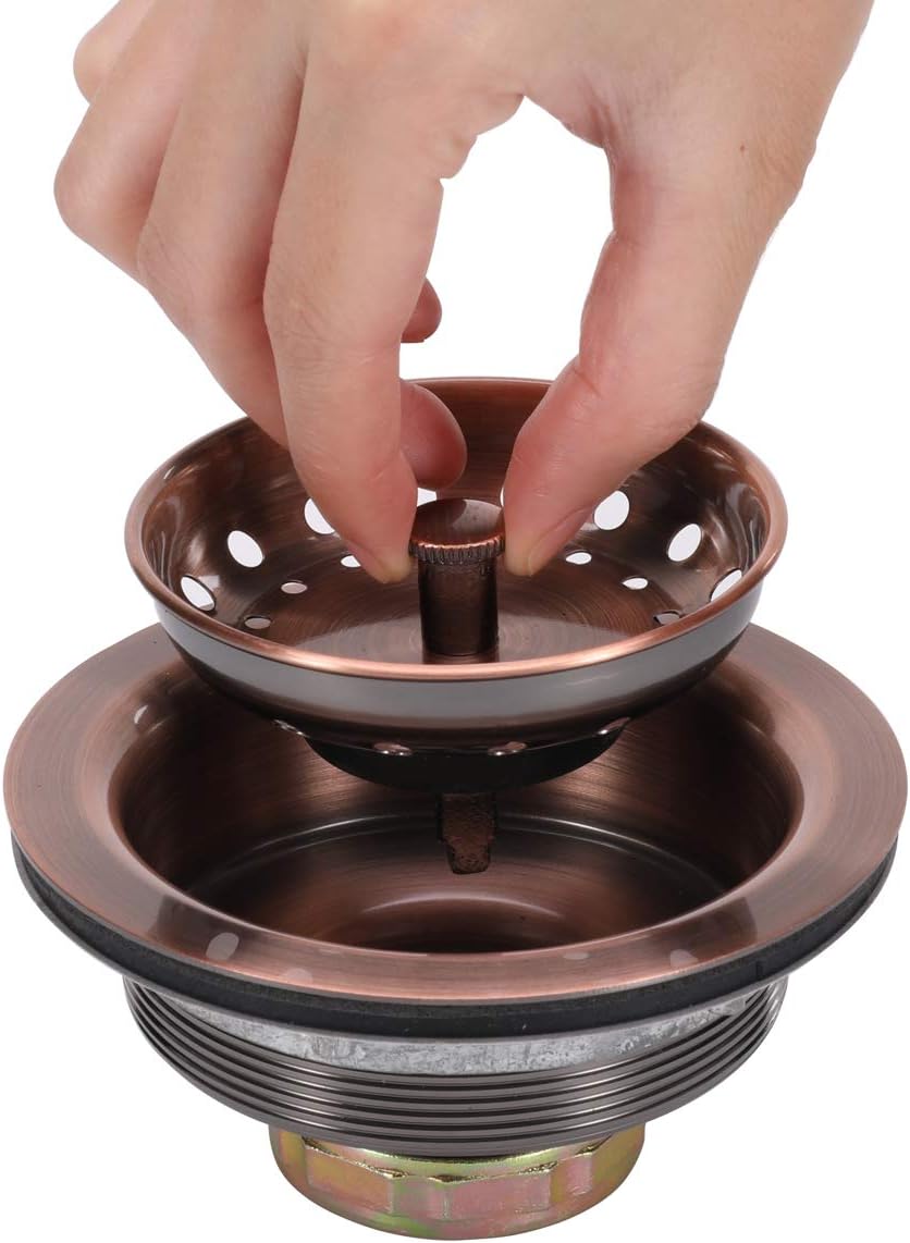 KONE 3-1/2 Inch Kitchen Sink Drain AC Assembly with Strainer Basket/Stopper, All Stainless Steel Antique Copper Durable and Rustproof