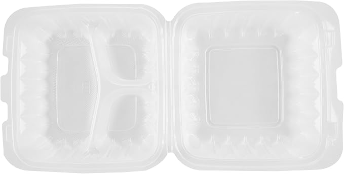 Restaurantware-Chef 101 30 Ounce Hinged Clamshell Containers, 100 Disposable Take Out Boxes - 3 Compartments, Secure Lids, Clear Meal Prep Containers, Microwavable, For Pasta Or Salads - Image 15