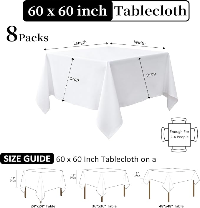 8 Pack White Tablecloth 60 x 60 Inch Square - Image 2