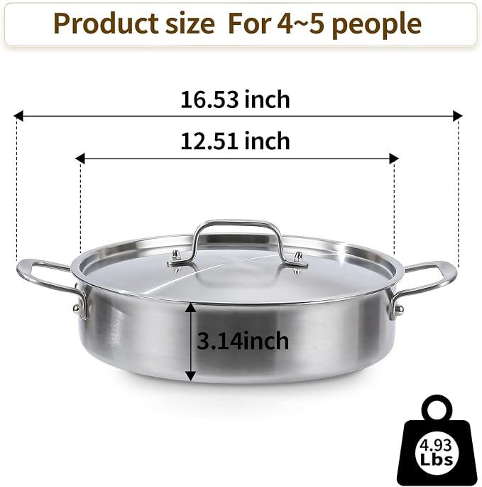 DELARLO Tri-Ply Stainless Steel 5 Quart Braiser Pan with Lid - Image 4