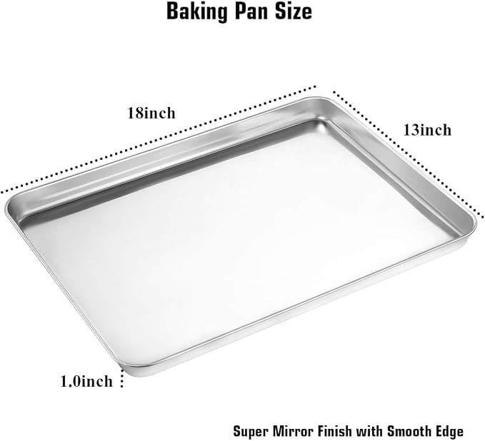 Wildone Baking Sheet & Rack Set [2 Sheets + 2 Racks], Stainless Steel Cookie Pan with Cooling Rack, Size 17.3 x 12.2 x 1 Inch, Non Toxic & Heavy Duty & Easy Clean - Image 4