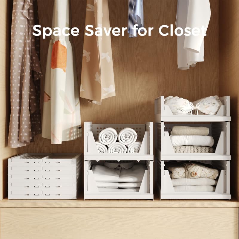 Pinkpum 5 Pack Stackable Plastic Storage Closet Organizers and Storage Bins Drawer Shelf Storage Container for Wardrobe Cupboard Kitchen Bathroom Office White - Image 5