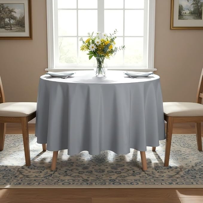 sancua 90 Inch Round Tablecloth, Silver Grey - Image 3