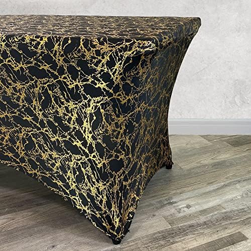 YOUR CHAIR COVERS 8ft Spandex Rectangular Table Cover, Black/Gold Marbling - Image 4