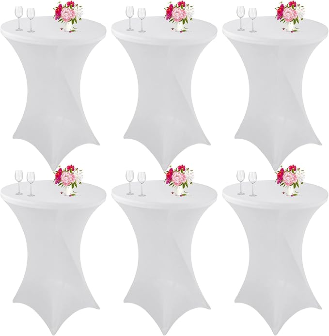 6 Pack Cocktail Spandex Tablecloth 32"x43" White Stretch Square Corners Cocktail Table Cover Fitted High Top Round Table for Bar Wedding Birthday Party Banquet by JALANCY