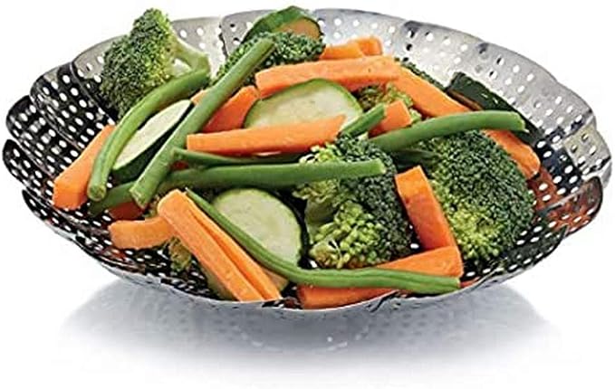 KitchenCraft Food Steamer Basket for Saucepans with Collapsible Design, Stainless Steel, Silver, 23 cm by KitchenCraft