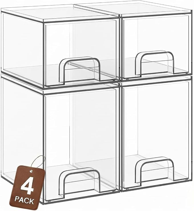 TIPGO Clear Stackable Storage Drawers, Baby Bottle Organizer, Easily-Access Makeup Organizer, Durable Containers for Bathroom Countertop, Pantry and Medicine Cabinet Organizer by TIPGO