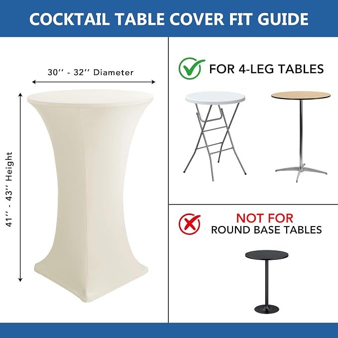 Cocktail Table Covers-Spandex Round High Top Tall Table Cloths Cream - Image 7