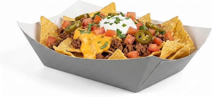 Restaurantware-Bio Tek 1 Pound Food Trays, 200 Disposable Paper Food Trays - Heavy-Duty, Greaseproof, Gray Paper Food Boats, For Snacks, Appetizers, Or Treats, Use At Parties Or Carnivals - Image 6