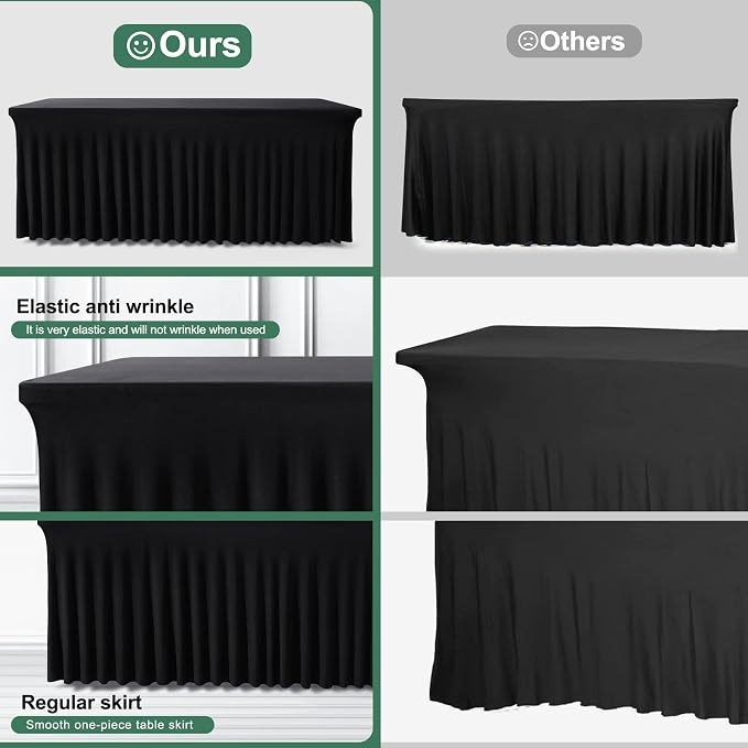 BDDC One-Piece Spandex Black Table Cloth Skirt for 6FT Rectangle Tables - Image 4