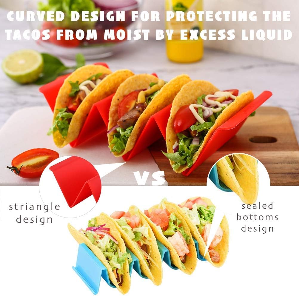 Aichoof Colorful Taco Holder Stands Set of 6 - Premium Large Tray Plates Holds Up to 3 or 2 Tacos Each, PP Health Material Very Hard and Sturdy, Dishwasher & Microwave Safe