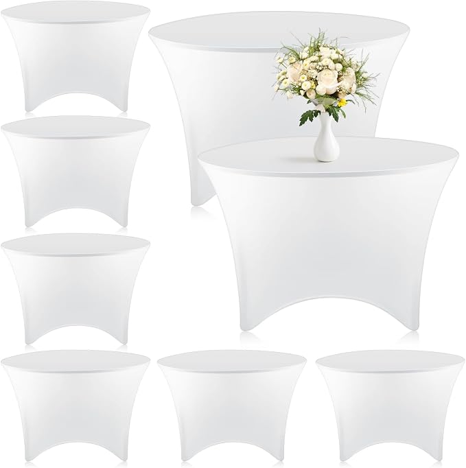 Preboun 8 Pack 48 Inch/ 4 FT Spandex Round Tablecloth White Fitted by Preboun