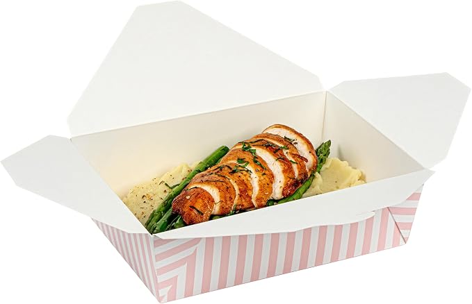 Restaurantware 71 oz Pink And White Stripe 3 Bio Box Container, 200 Ct - Image 10