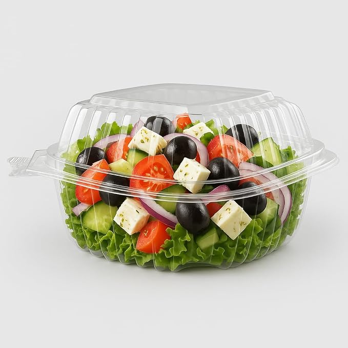Durameg 5" Square Clear Hinged Clamshell Containers, 50-Pack – OPS Plastic Take-Out Boxes with Secure Bar-Lock Closure – Durable, Stackable Disposable Packaging for Salads, Sandwiches & Desserts - Image 5