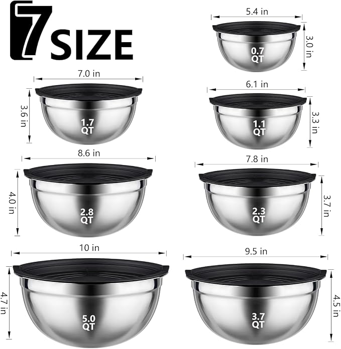Leidawn Mixing Bowls with Lids Set, 25 PCS Black Mixing Bowl for Kitchen - Image 4