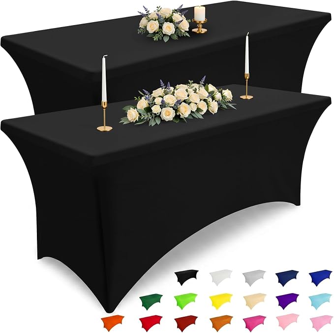 Smiry 6 Pack Spandex Table Cloth 8FT, Elastic Fitted Black Tablecloth by Smiry