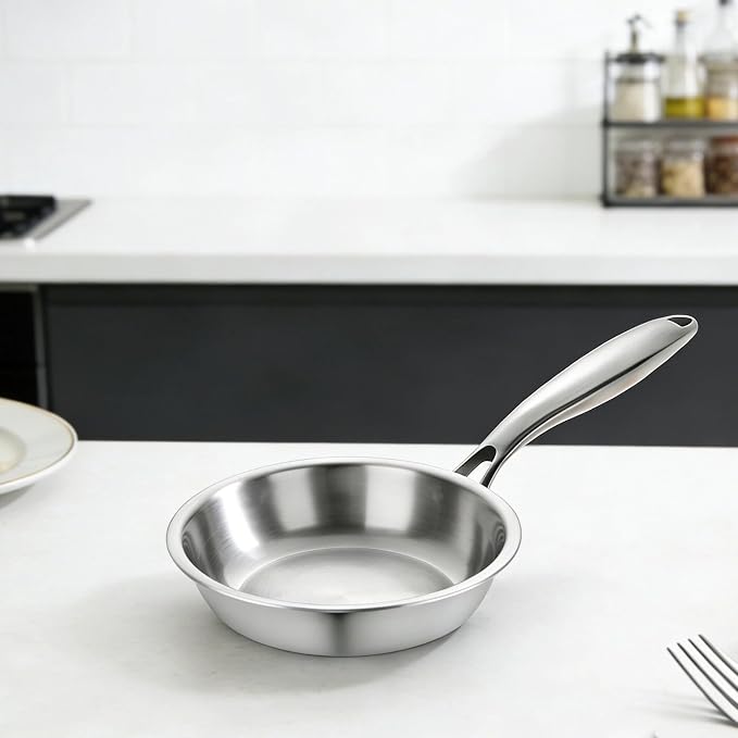 SuperCook Tri-Ply Clad Stainless Steel Frying Pan 8 Inch, Stainless Clad Frying Pan, Skillet Pan, Non-Toxic, Multiclad, Induction Oven Compatible, Dishwasher Safe - Image 6