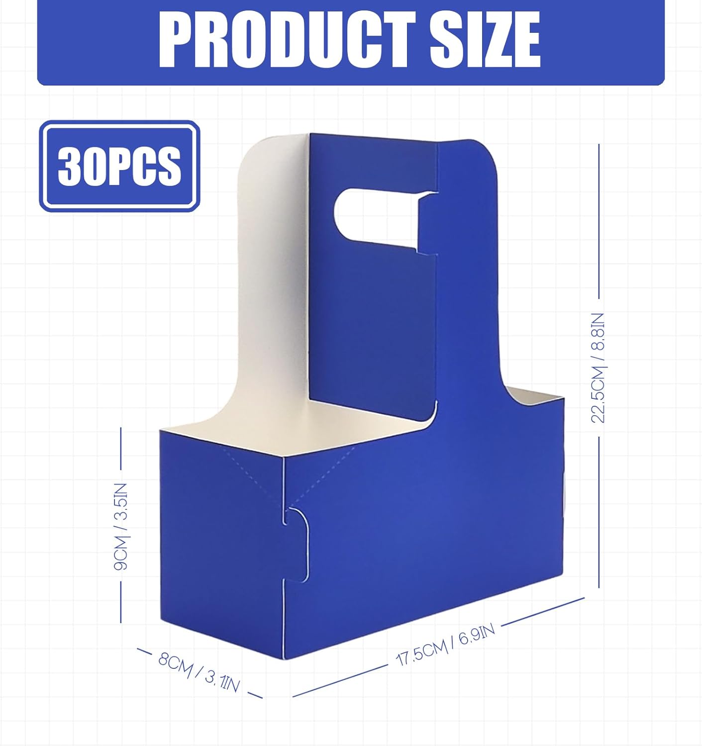 2 Cup Disposable Drink Carrier for Delivery with Handle,30 Count Blue Paperboard Cup Holder,Cup Carriers for Hot or Cold Drinks,Coffee Carrier, Food Delivery,Take Out Cup Carriers (Blue, 30 PCs)