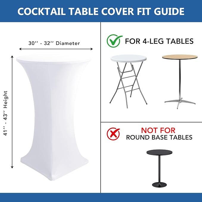 Cocktail Table Covers-White Spandex Round High Top Table Cloths Party - Image 7