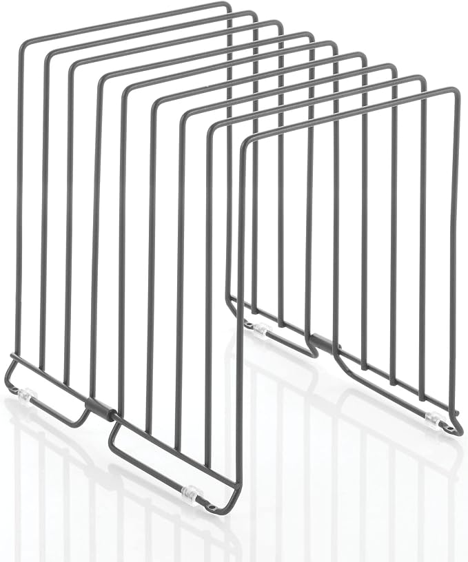 mDesign Large Metal Wire Organizer Rack for Kitchen Cabinet, Pantry, Shelves - Holder with 8 Slots for Baking Sheets, Skillets, Frying Pans, Pots, Lids, Cutting Boards, Appliances - Dark Gray - Image 8