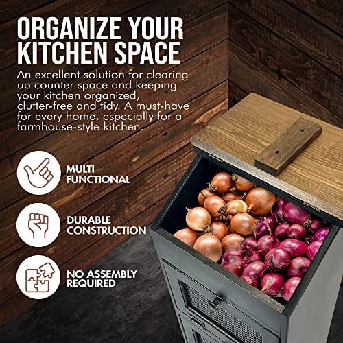 Peaceful Classics Wooden Bread Bin, Decorative Onion Storage Bin, Wooden Vegetable Bin w/Lid for Kitchen Pantry, Mocha - Image 4