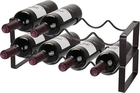 Carperipher Stackable Wine Rack Countertop, 8 Bottles 2 Tier Wine Cabinet Counter, Wine Rack Holder and Storage, Metal Wine Bottle Holder Freestanding for Cabinet