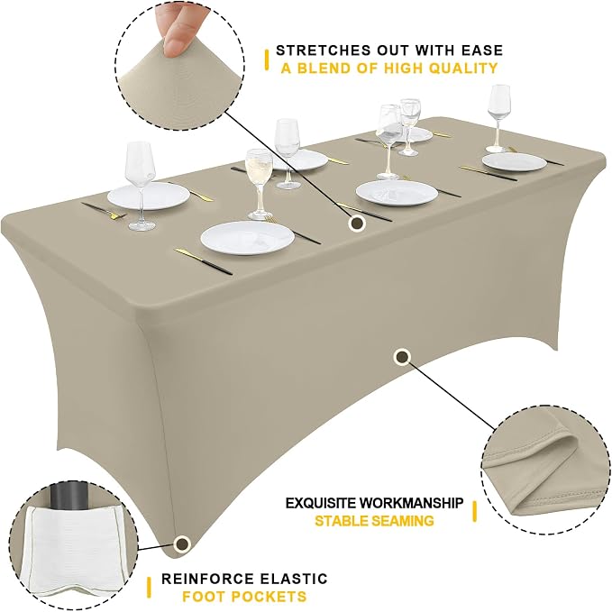 Smiry 2 Pack Spandex Table Cloth 4FT, Elastic Fitted Taupe Tablecloth - Image 3