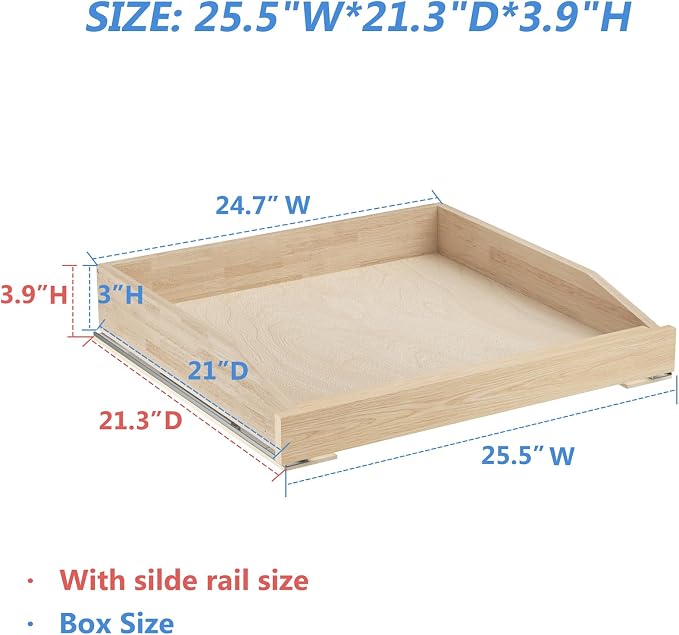 LOVMOR Single Pull Out Cabinet Organizer 25½”W x 21”D, Soft Close Slide Out Drawer Storage Shelves for Kitchen, Wood Cabinet Shelf Pull-Out Organizer Storage for Base Cabinets - Image 3