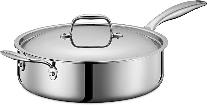 LEGEND COOKWARE 5-Ply Stainless Steel 5-Quart Saute Pan with Lid - Induction Compatible, Oven Safe 800°F - Non-Toxic, No Coatings - Even Heating, Won't Warp - Built to Last Generations by LEGENDCOOKWARE