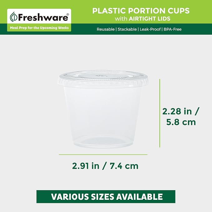 Freshware Plastic Portion Cups with Lids [5.5 Ounce, 200 Sets] Souffle, Jello Shot, Condiment Sauce Containers For Sampling, Sauce, Snack or Dressing (Pack of 2) - Image 3