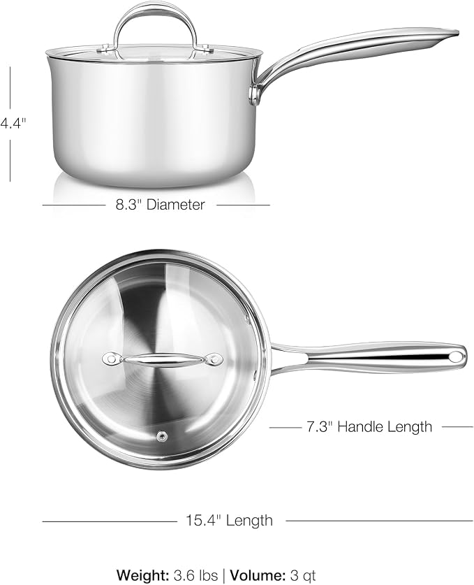 KEAWELL K3 Premium Tri-Ply Fully Clad Saucepan with Lid (3-Qt) - Image 3
