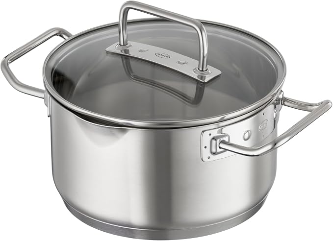 Rösle EXPERTISO Cookware Collection 6.3 in. Stainless Steel High Casserole Pot with Glass Lid by Rosle