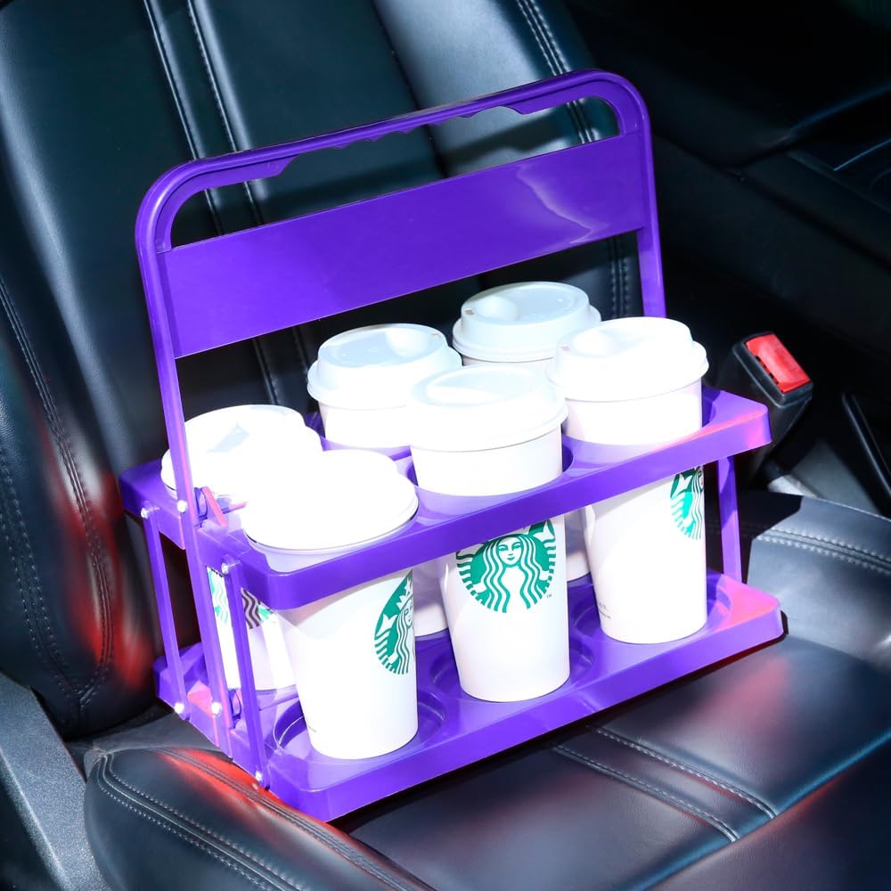 Reusable Drink Carrier with Handle for Doordash, Eats, Grubhub, Portable Cup/Coffee Holder Accessories for Delivery, Foldable Drinks Caddy with Tray, Car Durable Plastic Festive Bottle, Vacation