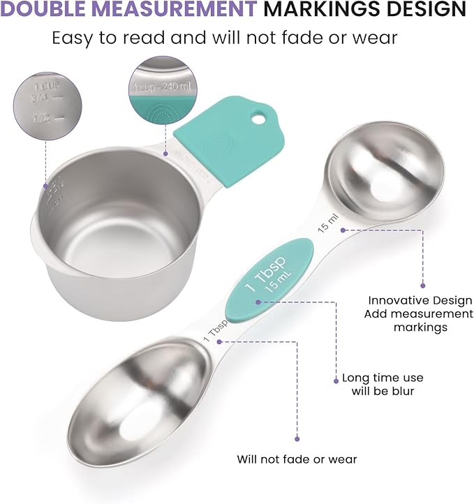 Magnetic Measuring Cups and Spoons Set-Heavy Duty 304 Stainless Steel | Double Measurement Markings,BPA-Free,Set of 16 with Leveler for Measuring Dry and Liquid Ingredients(Colors) - Image 4