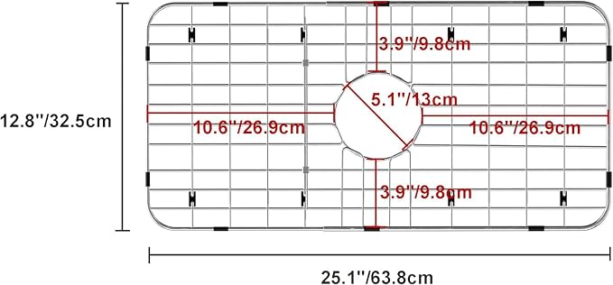 Sink Protector for Kitchen Sink,Large Sink Rack,25.1"X 12.8",Stainless Steel Sink Grid for Bottom of Sink,Metal Sink Grate with Centered Drain for Single Bowl,1 pack - Image 3