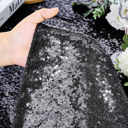 Black Party Decorations Sequin Tablecloth Glitter Overlay Drapes 90x90 Inch - Image 5