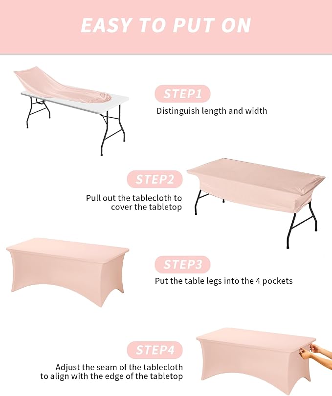 Fixwal 4 Pack 6FT Light Pink Tablecloth Rectangle Spandex Table Cover - Image 5