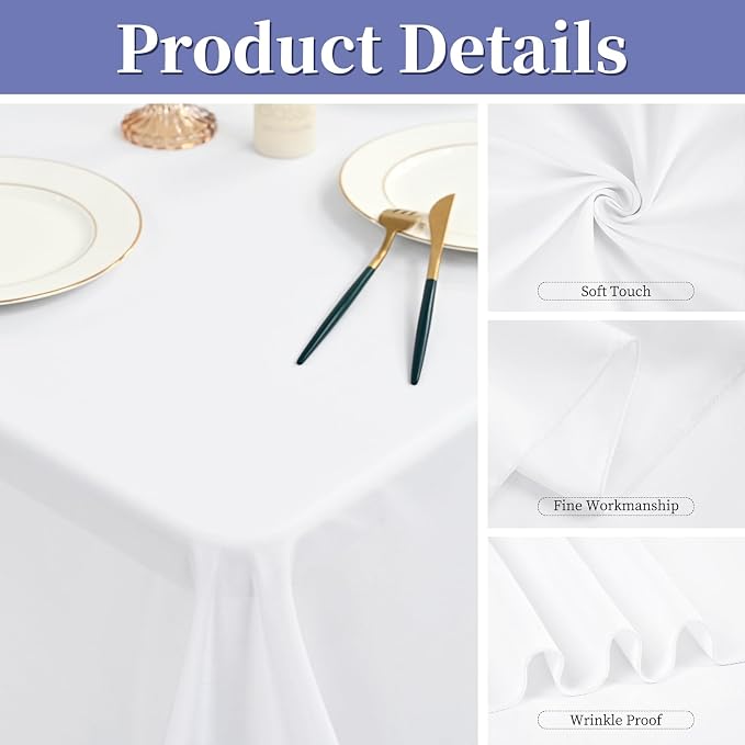 8 Pack Square Polyester Tablecloth 70 x 70 Inch White Table Cloth for Square or Round Tables, Washable Stain and Wrinkle Resistant Table Cover Table Clothes for Wedding Banquet Reception Dining - Image 4