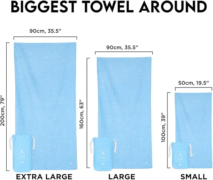Dock & Bay Quick Drying Towel - for Sports & Gym - Compact, Lightweight - 100% Recycled - Includes Bag - Essential - Lagoon Blue - Extra Large (200x90cm, 78x35) - Image 2