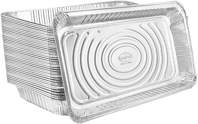 Aluminum Pans With Lids, Disposable Roasting & Baking Deep Foil Pans Extra Heavy Duty Durable Chafing Trays for Restaurants, Steam Table, Buffets & Bakeware (100, 21"x13" - Full Size) by NicoleHomeCollection