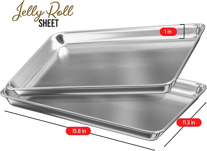 Eatex Aluminum Baking Sheet Set, 2 Pack Cookie Sheet Set, 10" x 15" Jelly Roll Baking Pan Set, Cookie Sheets for Baking Nonstick, Quality Baking Pans Set, Steel Baking Sheets for Oven, Jelly Roll Pan - Image 2